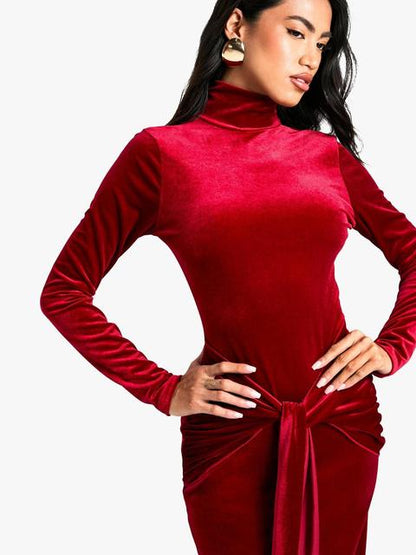 Elegant Long Sleeve Bodycon Korean Velvet Party Evening Dress Women Elastic Tight Vestido Autumn/Winter2025 New Clothing