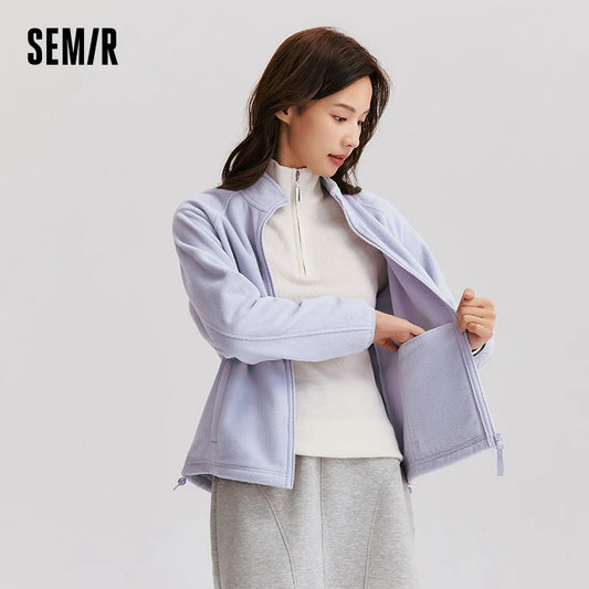 Coat Women Anti-Static Polar Fleece Slim Embroidery Versatile  New Winter Stand Collar Insert Shoulder Sleeve Jacket