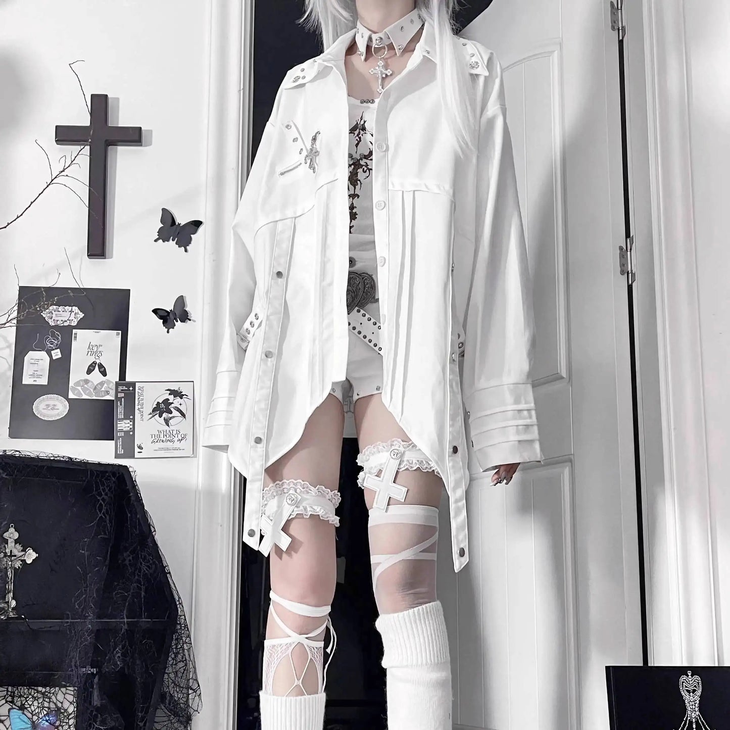 Gothic Metal Accent Tie Blouse