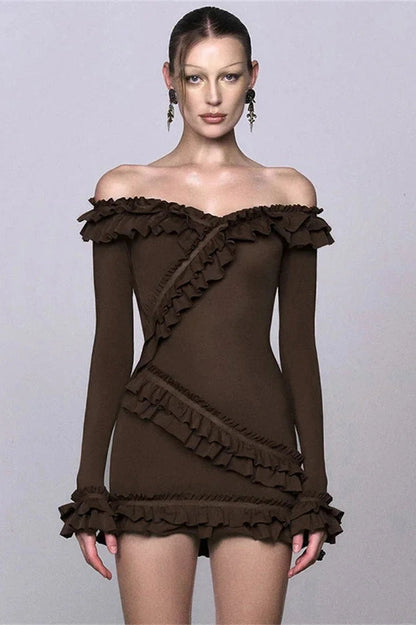 Off-Shoulder Slim Fit Mini Dress with Long Sleeves