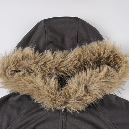 Faux Fur Trim Hooded Crop Jacket