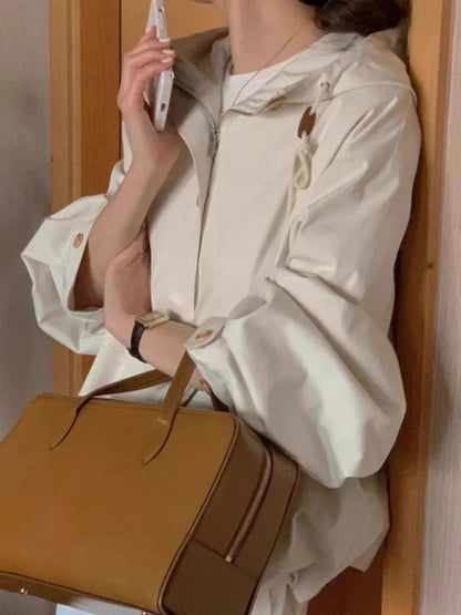 Chic Korean sle Design Hem Drawstring Cargo Wind Pocket Hood Trench coat Jacket Clothing Y2K Tops