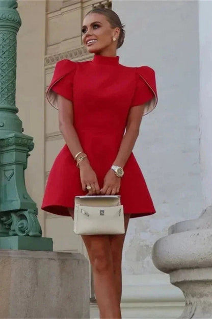 Short Sleeve Hollow Out Mini Dress with High Waist Patchwork