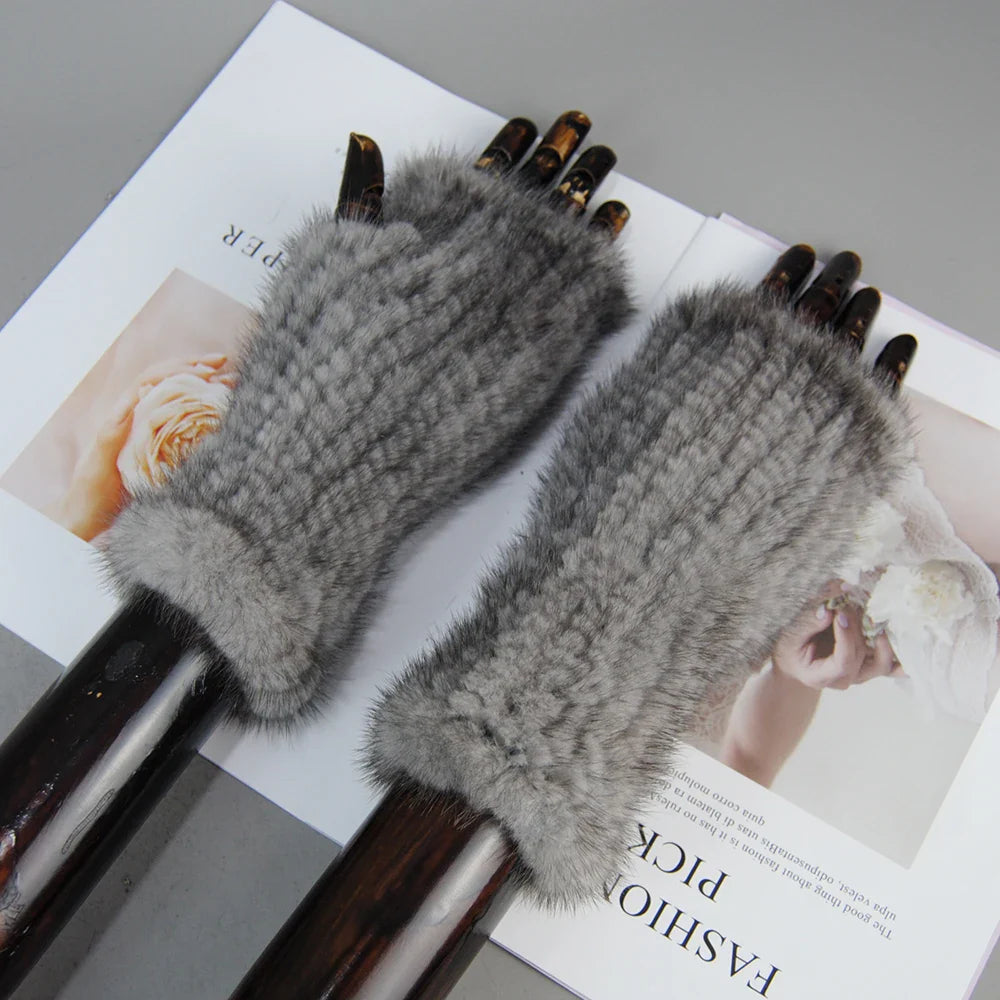Winter Warm Fingerless Mink Fur Gloves