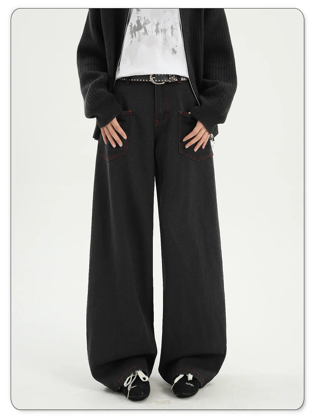 Snake Embroidery Wide Leg Pants