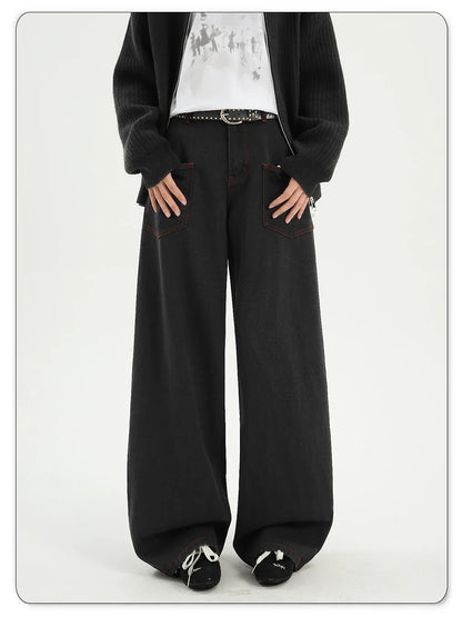 Snake Embroidery Wide Leg Pants