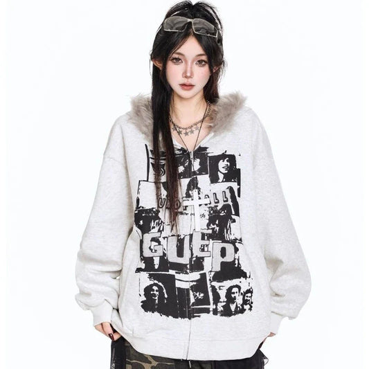 Vintage Print Hooded Coat