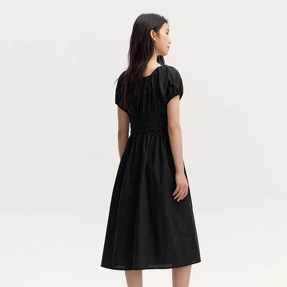 Dress Women Gentle And Elegant  Summer New French-Style Square Collar Waist Cinched Mid-Length Fresh