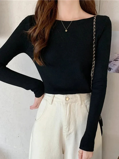 Fashion Ribbed Women Sweater Knitted Soft Pullovers Jumpers Basic Solid Soft Long Sleeve Sweaters For Women Autumn Winter Tops