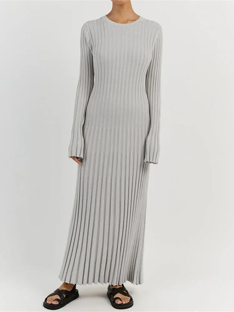 Fall Winter New Knitted Long Dress Female Casual Slinky High Waist Rib Sweater Bodycon Dresses Lady Holiday Party Outfits