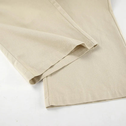 Khaki Classic Wide Leg Pant Women High Waist Pocket Loose Simple Trouser Autumn Winter Streetwear Fashion Casual Pants New