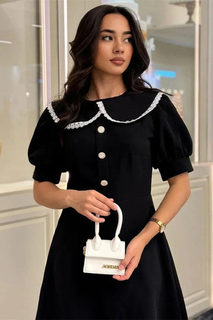 Patchwork Lace-Up Mini Dress