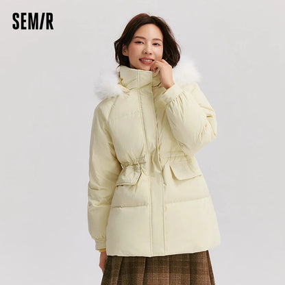Down Jacket Women Mid-Length Fur Collar Hooded Warm  Winter New Temperament Loose Waterproof Windproof Down Jacket