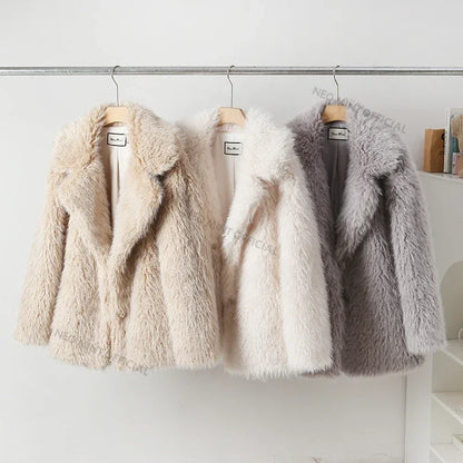 Winter  Exclusive Lapel Collar Long Teddy Jacket Coat Women Chic Brand Fashion Cozy Padded Faux Fur Coats Outerwear