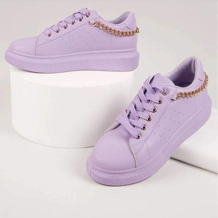 Women's Casual Lace Up Sneakers with Chain Style | Ideal for Casual Days