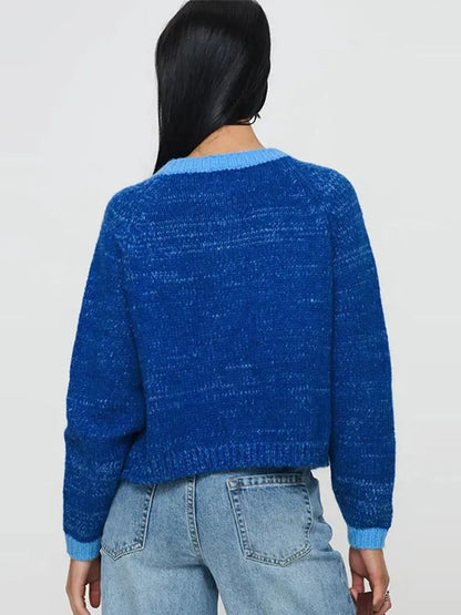 Casual Knitted Single-Breasted Cardigan Women Loose Contrast Color O-neck Pullover Sweaters Female Autumn Chic Street Tops