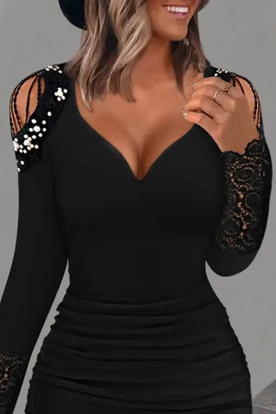 Lace Patch Mini Dress with Ruched Detail