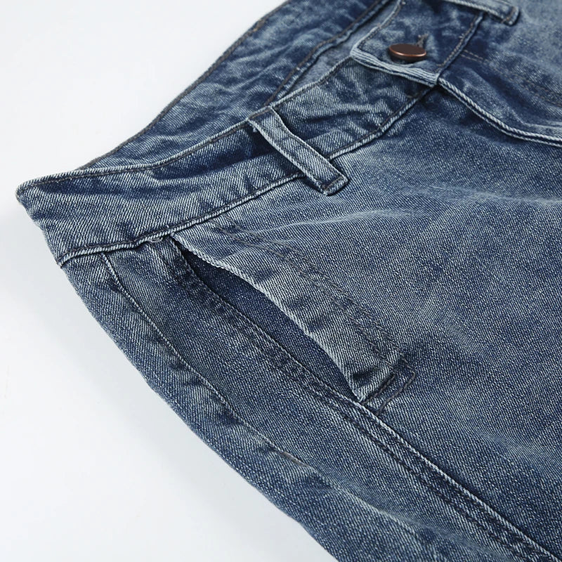 Y2K Low Waisted Washed Flare Jeans Korean Streetwear Blue Slim Fit Denim Pants Fashion Lady Casual Boot Cut Trousers