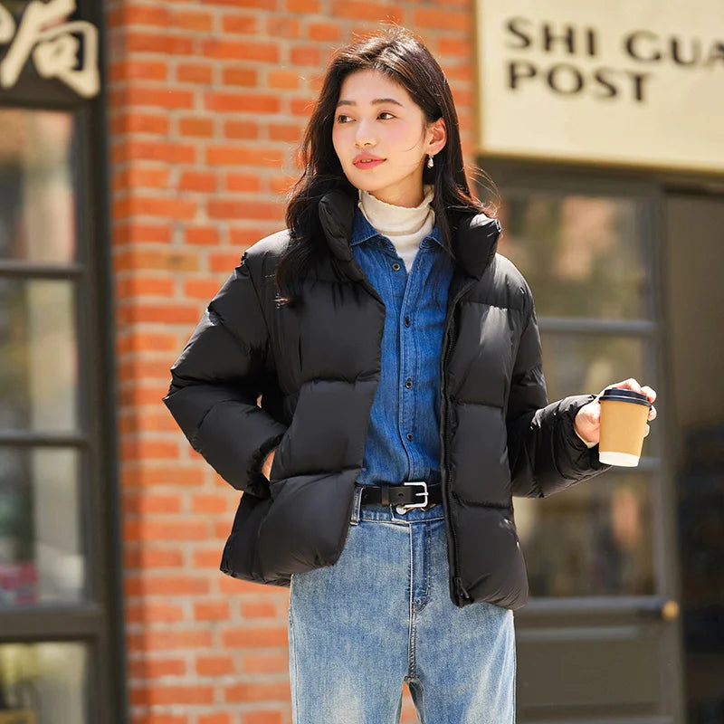 Down Jacket Women Three-Proof Solid Color Stand-Up Collar Loose Simple Winter  New Versatile Goose Warm Down Jacket