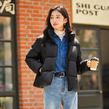 Down Jacket Women Three-Proof Solid Color Stand-Up Collar Loose Simple Winter  New Versatile Goose Warm Down Jacket