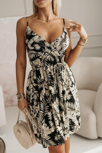 Summer Fashion Floral Print Spaghetti Strap Dresses Women Sexy V-neck Chic Vacation Style Midi Dress Temperament Ladies Vestidos