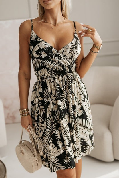 Summer Fashion Floral Print Spaghetti Strap Dresses Women Sexy V-neck Chic Vacation Style Midi Dress Temperament Ladies Vestidos