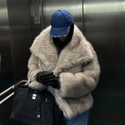 Chic Ins Blogger Brand Fashion Fake Fox Fur Jacket Coat Women  Winter Luxury Design Big Collar Fur Coats Cool Girls Overcoat