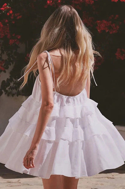 Sleeveless A-Line Backless High Waist Mini Dress with Straps