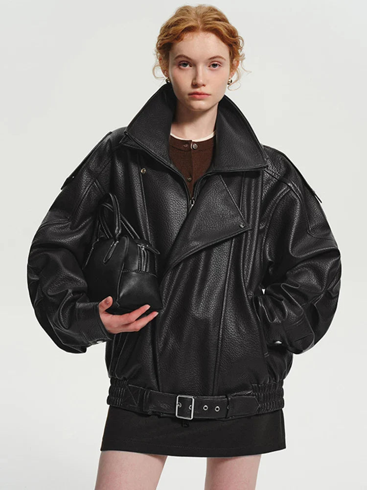 Long Sleeve Brown Leather Jacket