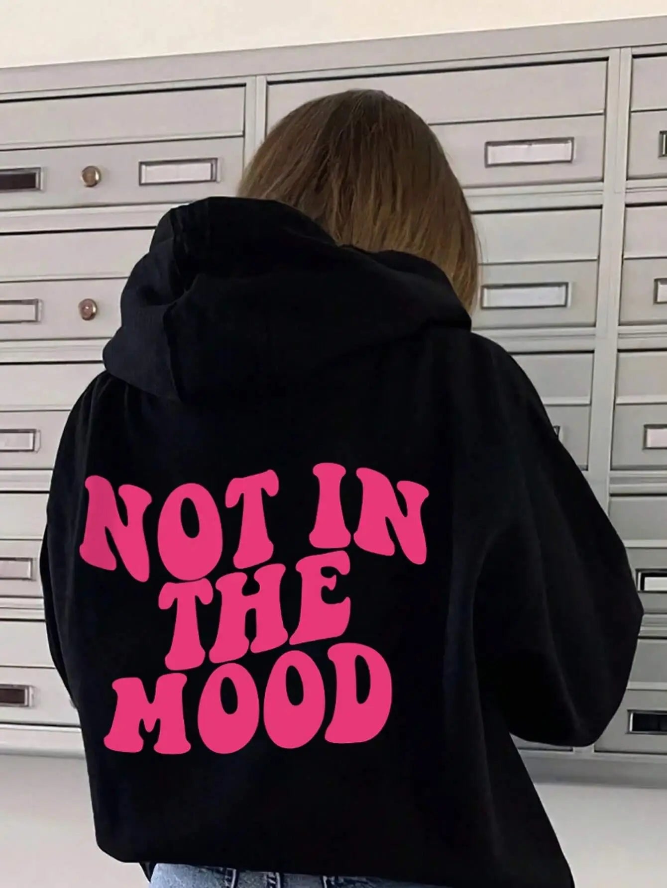 Not In The Mood Personality Letter Female Hoodies Personality Loose Hoodie Autumn Warm Fleece Hoody Harajuku Street Pullover