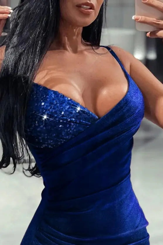 Sequin Velvet Mini Dress with Ruched Wrap