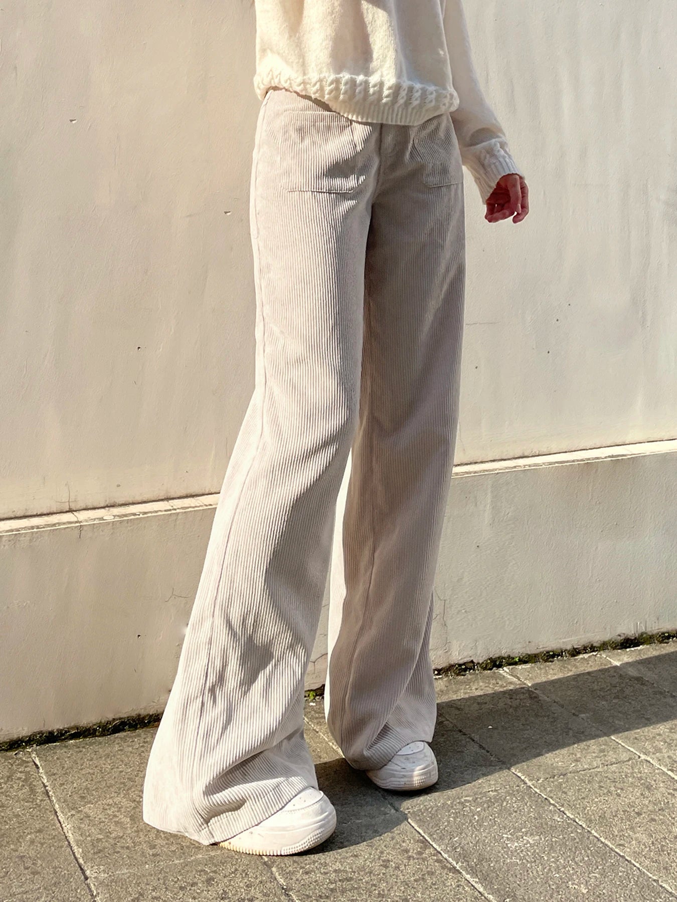 Causal All-Match Basic Corduroy Pants Women Elegant Gentle Loose Wide Leg Pants Simple High Fashion Autumn New