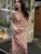 French Vintage Floral Printed Midi Dresses for Women Summer Puff Sleeve Square Collar Slim Party Dress Casual One Piece Vestido