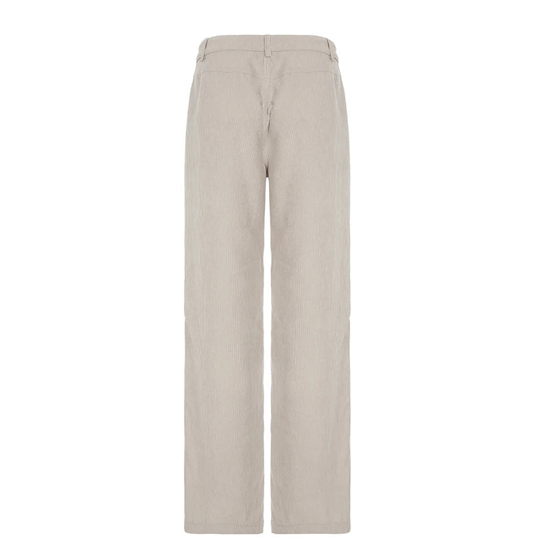 Causal All-Match Basic Corduroy Pants Women Elegant Gentle Loose Wide Leg Pants Simple High Fashion Autumn New