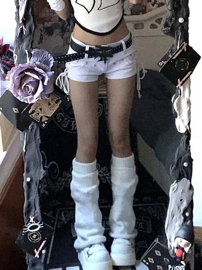 Low-Rise Lace-Up Denim Shorts