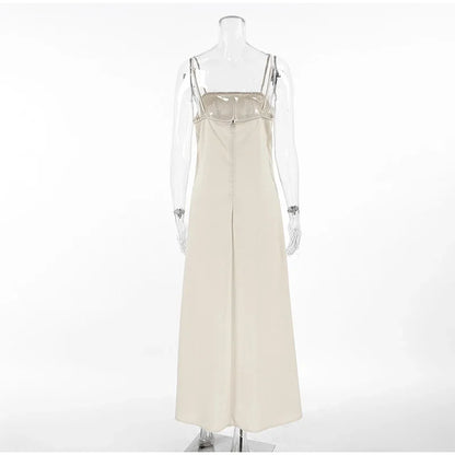 Slip Dress Women Summer Cotton Lined Loose Dresses Sleeveless Thin Straps White Long Dresses Backless Beach Holiday Dresses