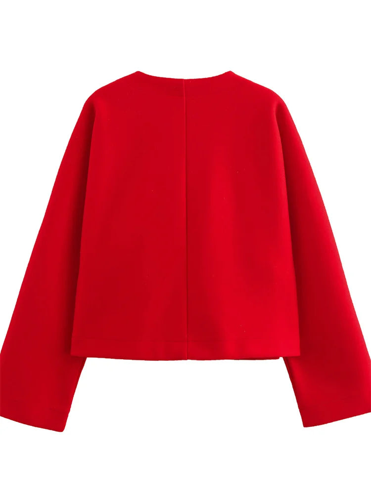 Vintage V-Neck Autumn Outwear For Women Patchwork Solid Long Sleeve Loose Streetwear Casual Jackets Top Ladies Coat