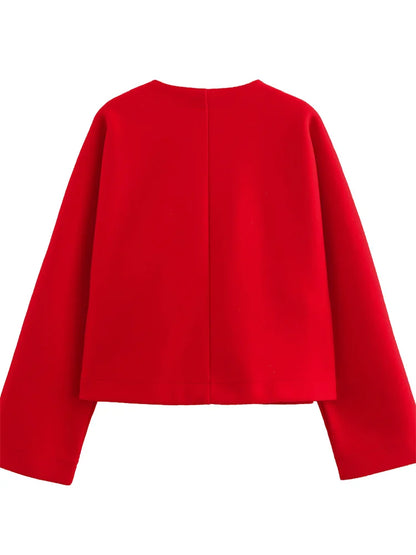Vintage V-Neck Autumn Outwear For Women Patchwork Solid Long Sleeve Loose Streetwear Casual Jackets Top Ladies Coat