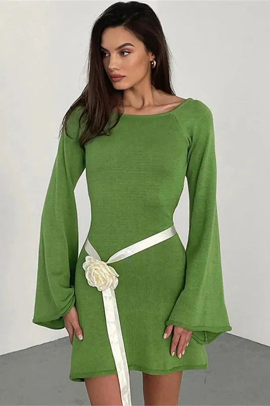 Knit Lace-Up Mini Dress