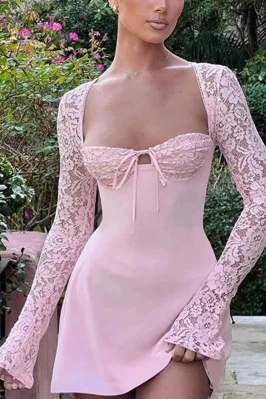Patchwork Lace-Up Bodycon Mini Dress