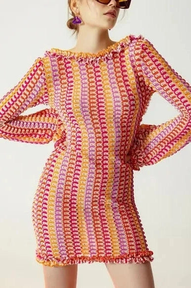 Backless Hollow Out Long Sleeve Mini Dress - Cutout Design