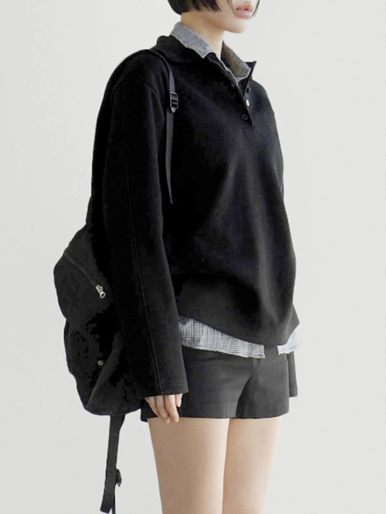 Patchwork Plaid Lapel Collar Fake Two Piece Sweats Preppy Style Simple Fashion s Trendy Pullovers Basic