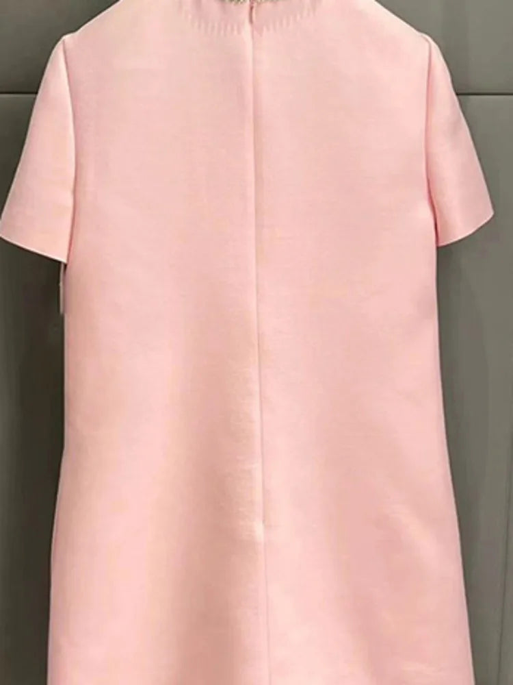Fashion Short Dress Hotsweet Diamond Beading Bow Solid Color O Neck Elegant A-line Dresses Women 2025 Spring Summer 23A9653