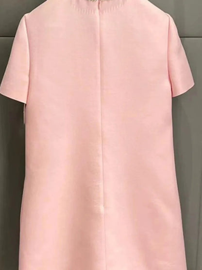 Fashion Short Dress Hotsweet Diamond Beading Bow Solid Color O Neck Elegant A-line Dresses Women 2025 Spring Summer 23A9653