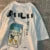 Cute Japanese Cat Print Oversized T-shirt Women Men Short Sleeve Loose Casual Tee Shirt Streetwear Tops Cotton Harajuku Clothing