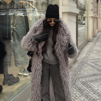 Extra Long Luxury Lamb Fur Teddy Coat Women  Winter Ladies Mob Wife Style Oversized Chunky Faux Fur Jacket Overcoat