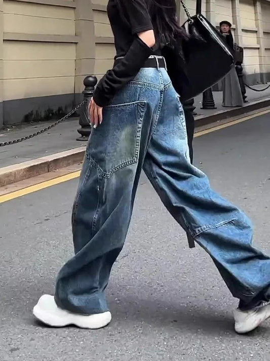 2000s Clothes Y2k Workwear Baggy Jeans Women Winter Wide Leg Trendy Hip Hop Grunge Jorts Female Korean Vintage Denim Trousers