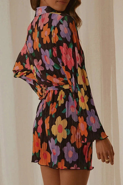 V-Neck Lace-Up Mini Dress with Long Sleeves
