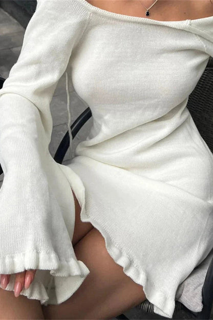 Lace-Up Long Sleeve Mini Dress with High Waist