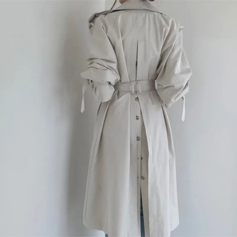 Women Long Trench Coat New Spring Autumn Casual Lapel Double Breasted with Belt Loose Coat Office Lady Korean Fashion Outerwear